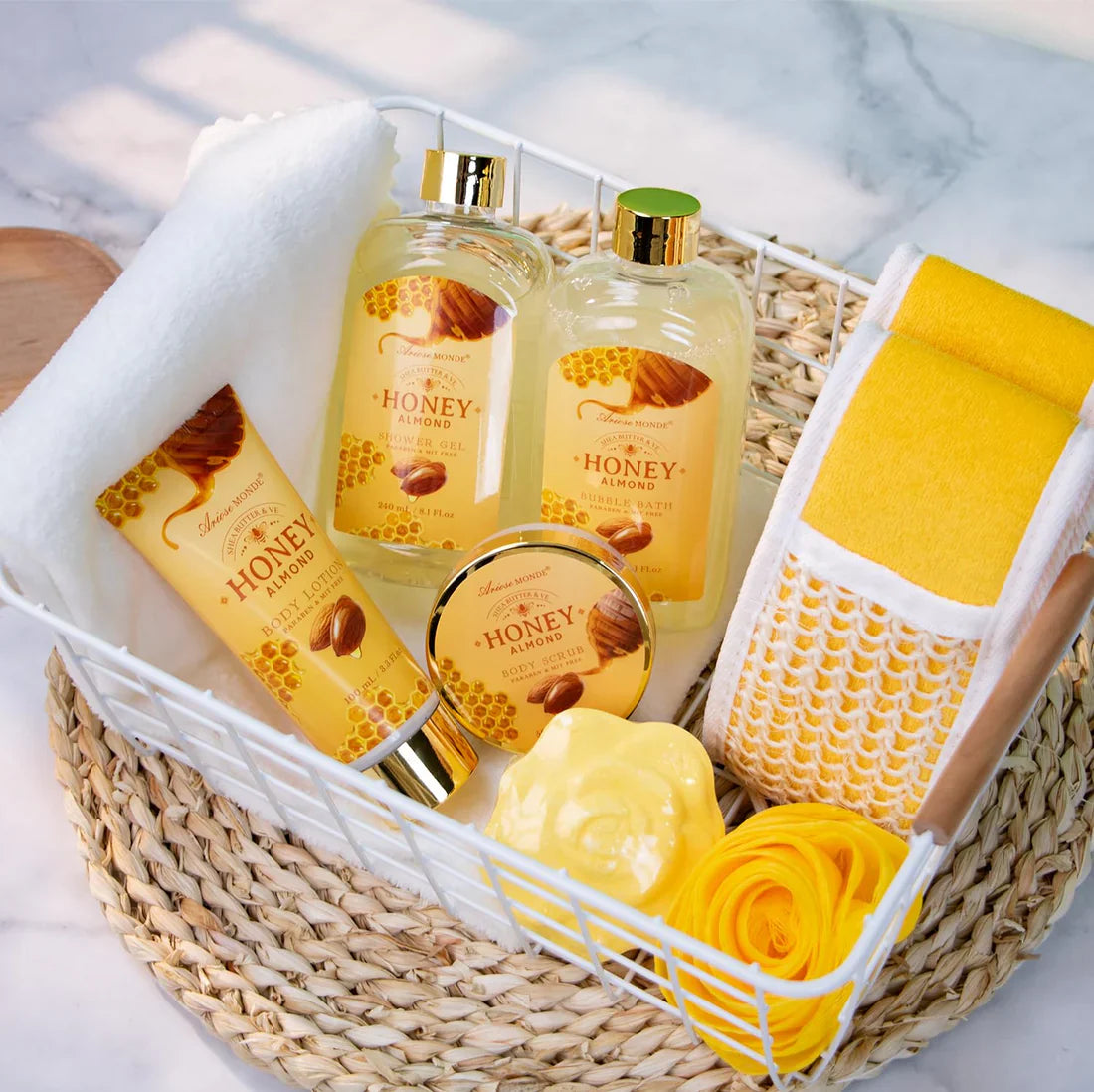 Honey Almond Bath Gift Set – Luxe Skincare Basket