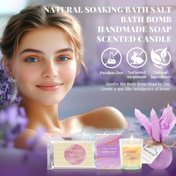 Lavender Bath Gift Set for Women – 8-Piece Spa Basket with 20oz Tumbler