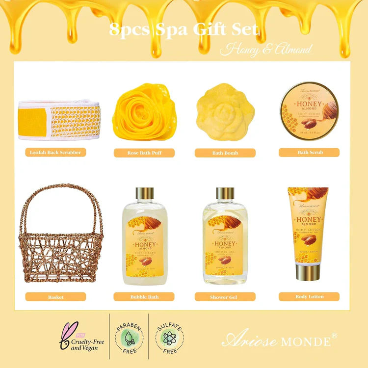 Honey Almond Bath Gift Set – Luxe Skincare Basket