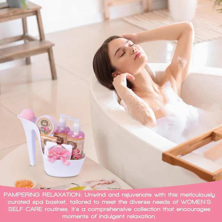 Luxury Rose Spa Gift Set – 8-Piece Bath & Body Set for Women in Elegant Heel Shoe Design